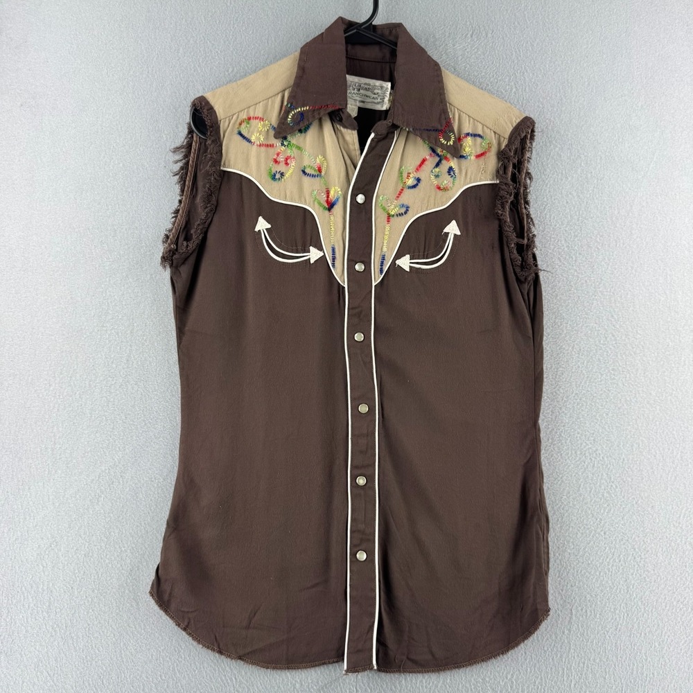 Vintage 60s H Bar‎ C Shirt Mens Fits XS Rayon Embroidered Pearl Snap Rockabilly